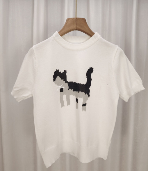 Winter new grey jacquard women's T-shirt loose round neck knitted shirt designer short sleeved top Ins