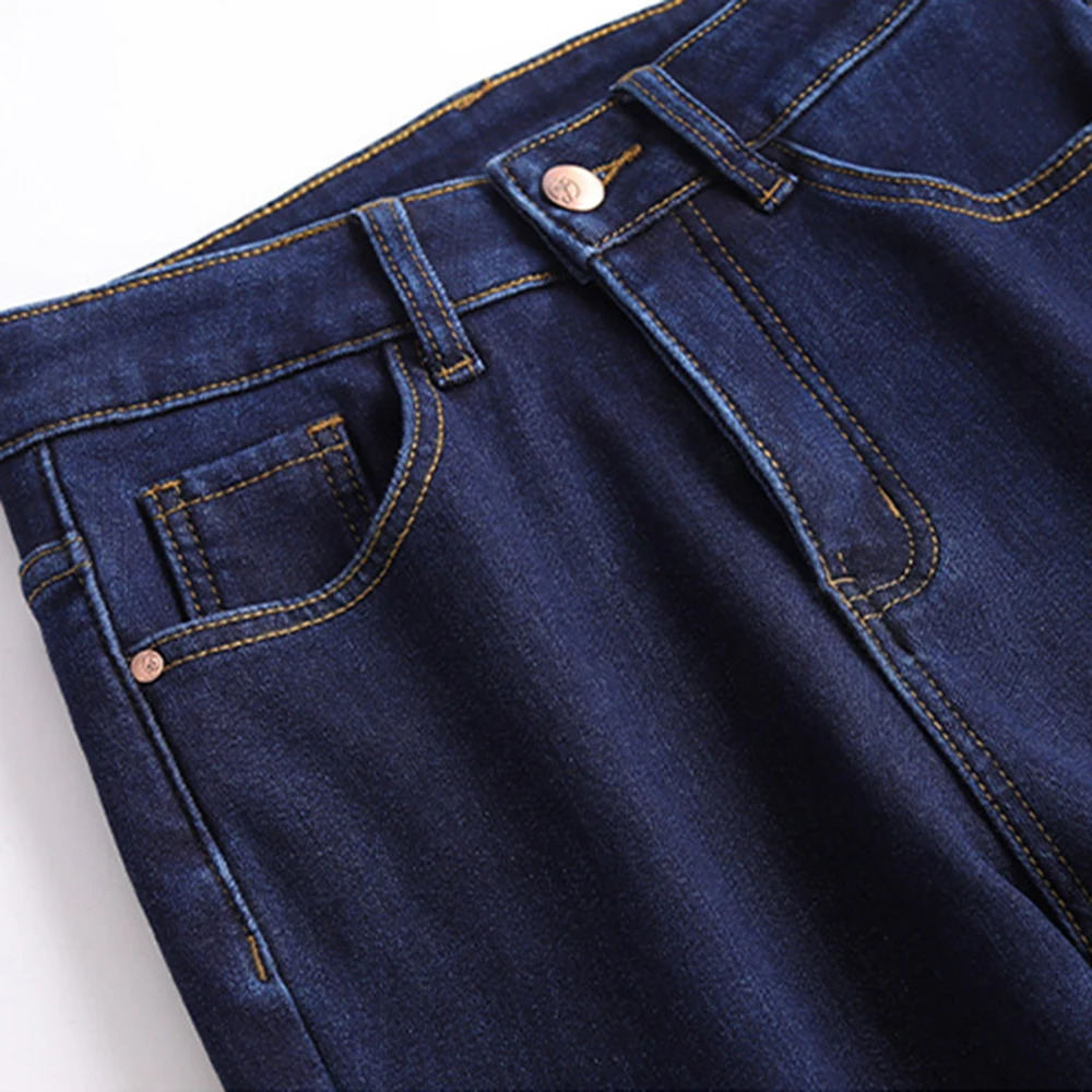 Elegant high waisted straight leg jeans for women thick and warm oversized winter long leg jeans velvet lining 8XL 241122