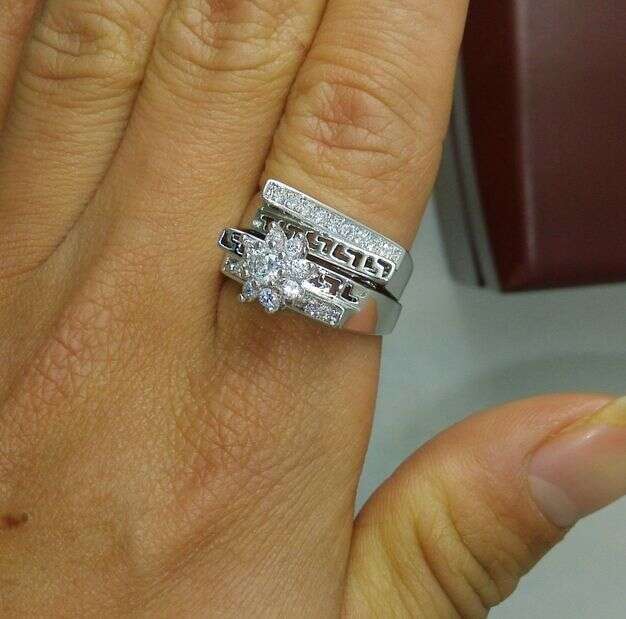 Elegant Topaz Womens Wedding Ring Set in 10kt White Gold Filled Sizes 5-10