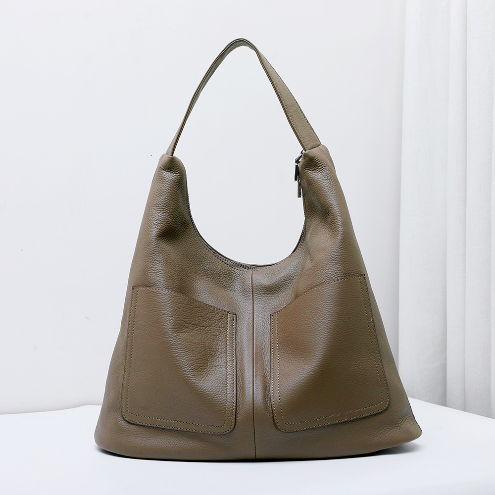 100% top layer cowhide armpit shoulder large capacity soft leather women's versatile casual bucket bag