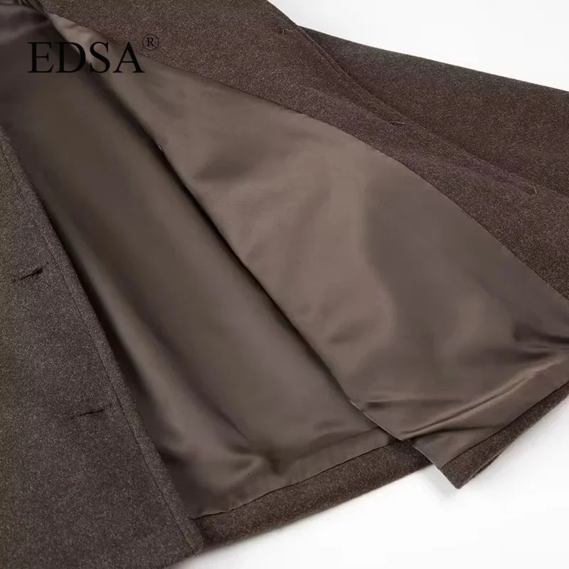 EDSA Women Brown Wool Jacket Single Breasted for Autumn Winter with Lapel Collar Thick Warm Shirtstyle Outwear 241121