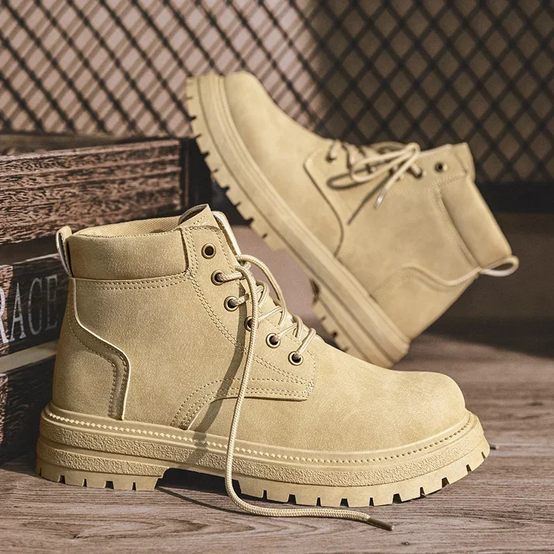 Mens Vintage Suede Ankle Boots Autumn Combat Boots Fashion Lace Up Winter Outdoor Warm Leisure Shoes Lace Up Botas 241201