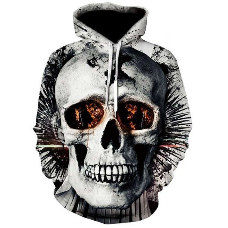 2024 Spring Autumn New European and American 3D Digital Printed Flame Skull Casual Hoodie