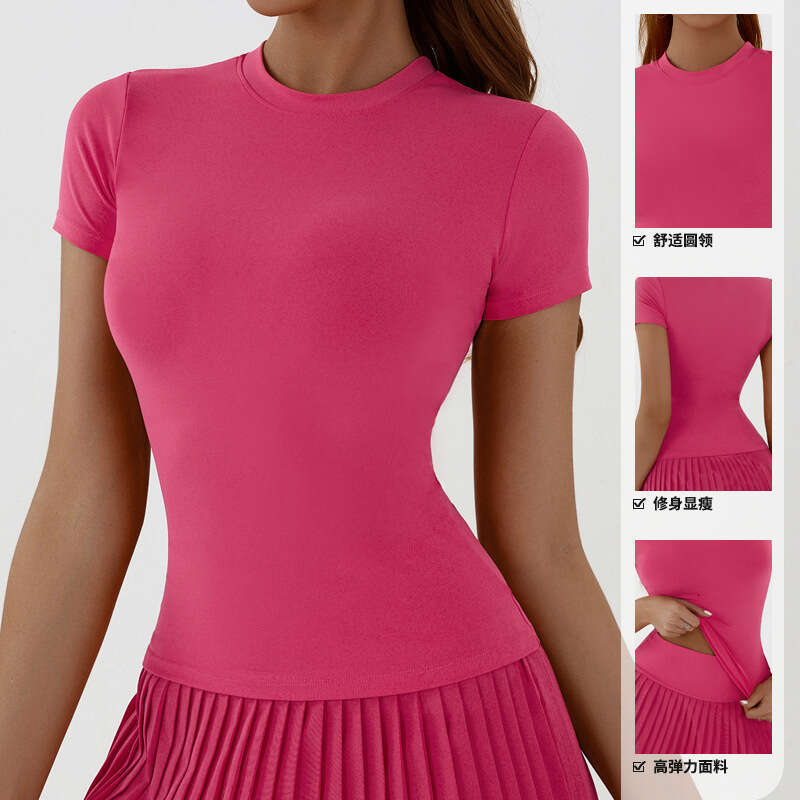 New hot selg T-shirt, European and American women's sexy top, basic slim yoga outfit