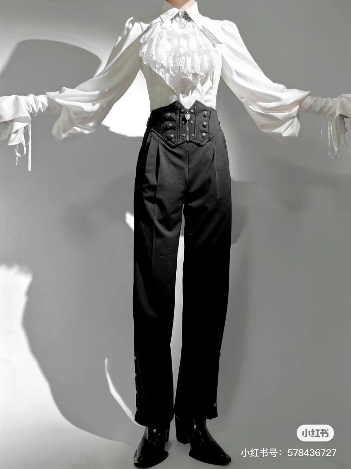 Cool Goth Lolita Shirt Autumn New Ruffle Edge Horn Long-Sleeve Blouse Women Slim Button-Up Shirts Blusas Camisas De Mujer