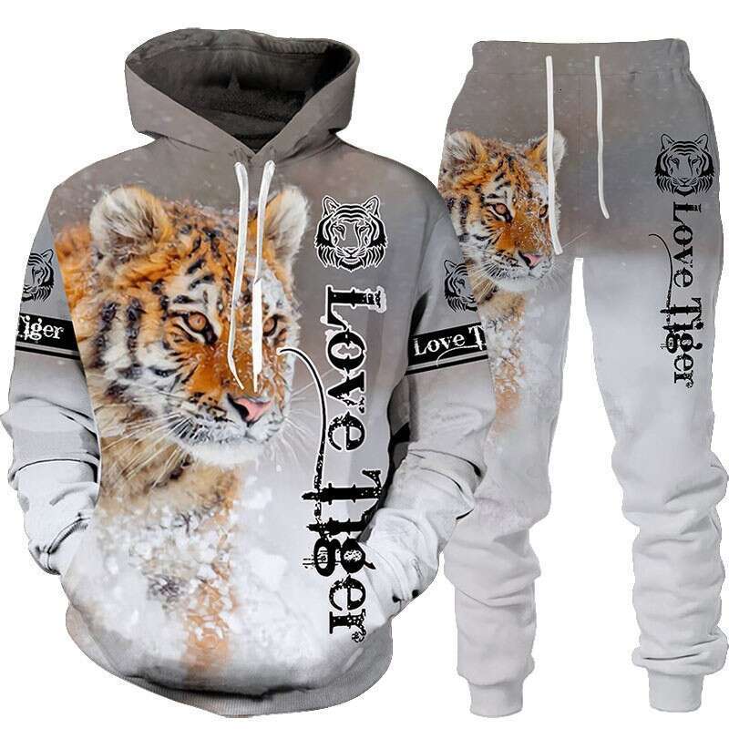 2024 European and American new set 3D animal print hooded men's trendy casual sweatshirt
