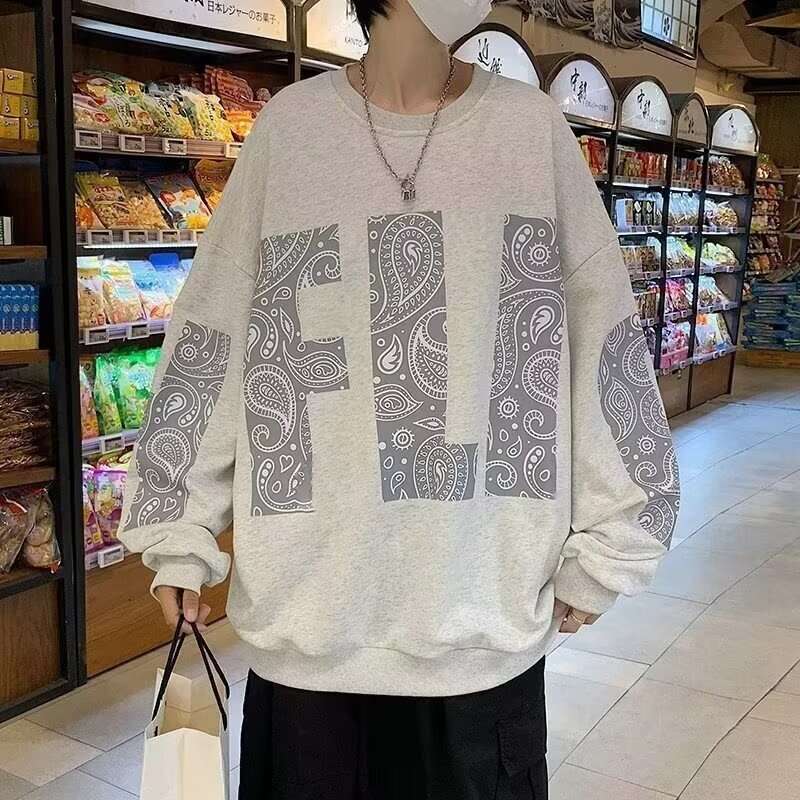 Autumn and winter men's Korean version new loose top Hong Kong style trendy round neck casual hoodie