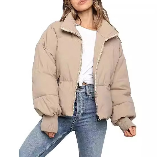 Designer Women's Fashion Trend Winter Warm Long Sleeve Zipper Loose Quilted Down Jacket Coat