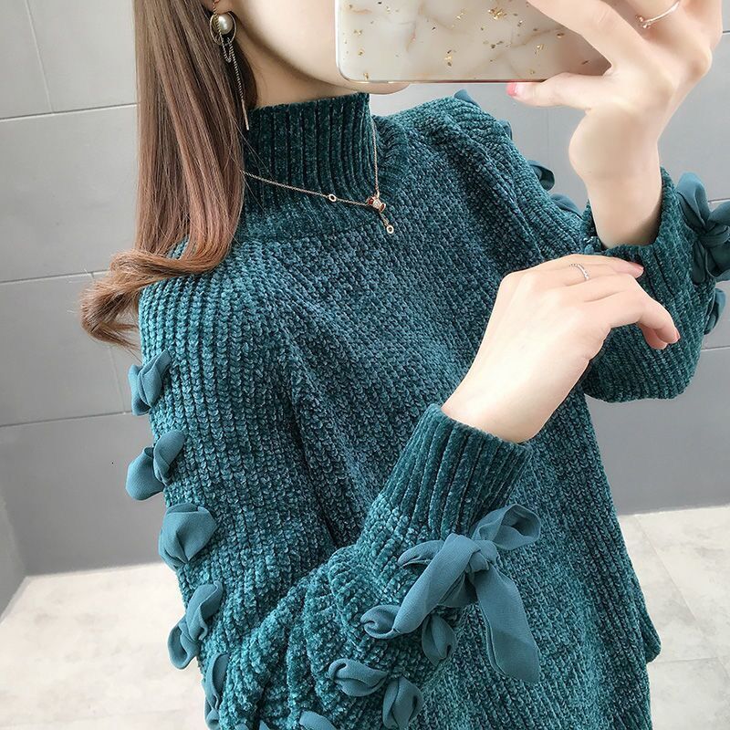New Chenier Women's High Neck Autumn/Winter New Gold Velvet Coarse Thread Loose Bottom Knitted Designer Sweater