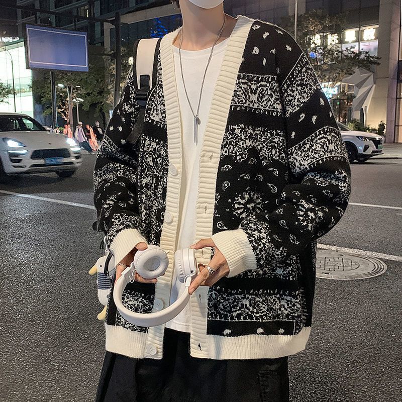 Winter new cardigan wool sweater men's fashion brand cashew flower loose Korean version lazy style knitted sweater top designer hoodie