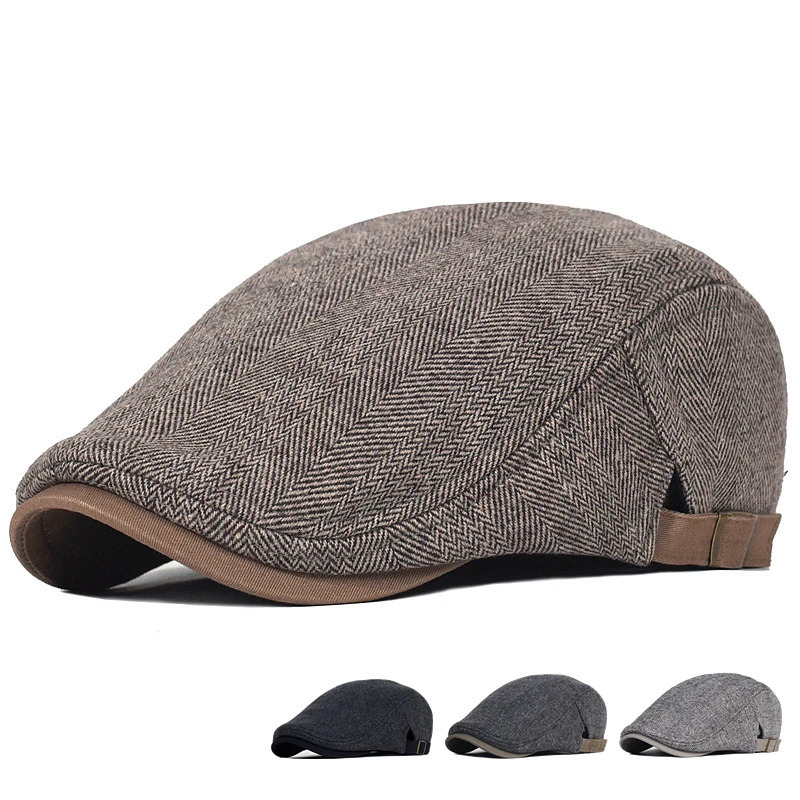 Big Size sboy Cap Men Winter Wool Thick Warm Vintage Herringbone Casual Stripe Berets Gatsby Flat Hat ed Adjustable 241125