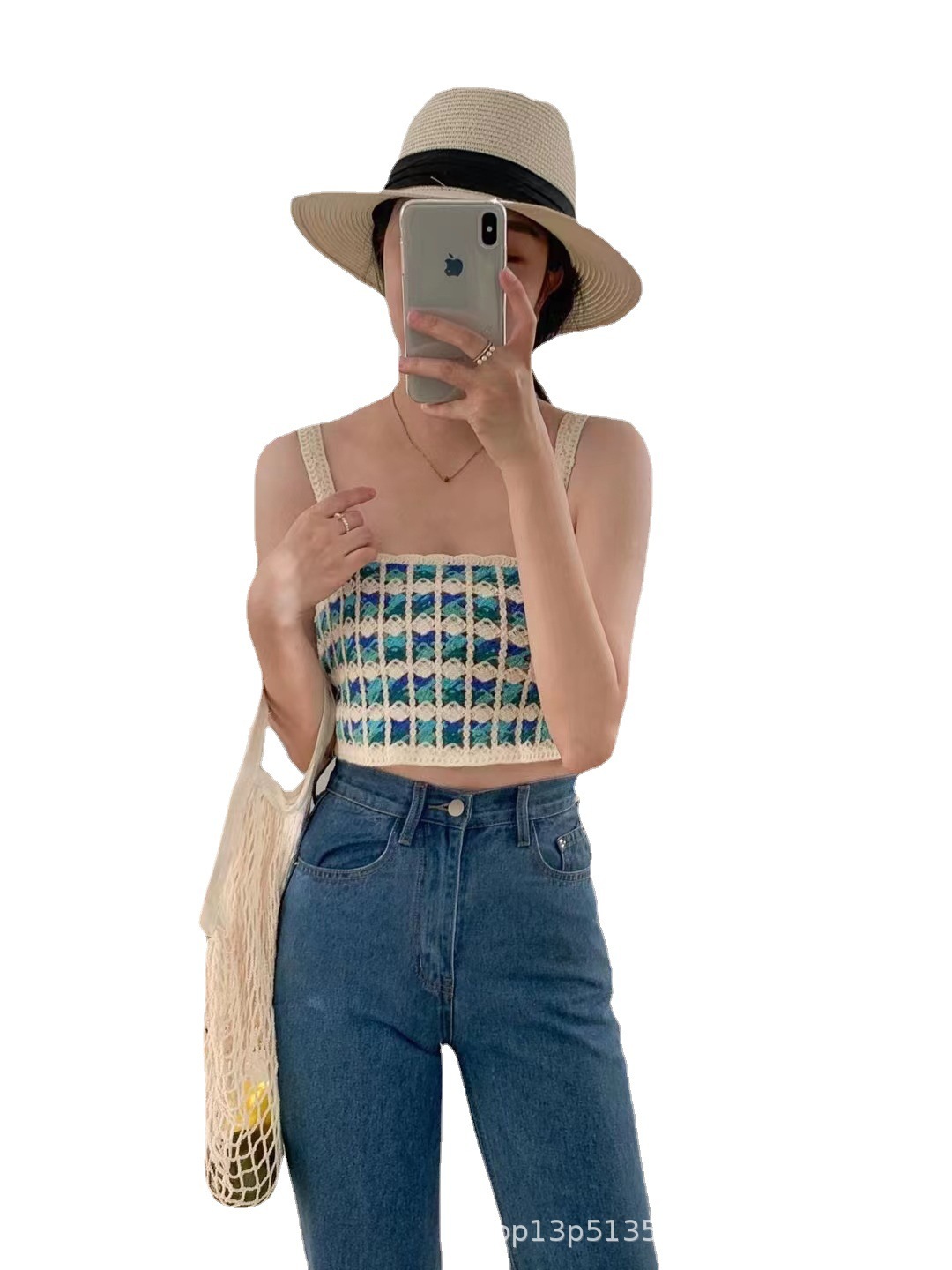 New Salt Girl Style Two Piece Set with Hook Flower Stripe Color Design Suitable for Female Designers' Unique Temperament Knitted Shirt