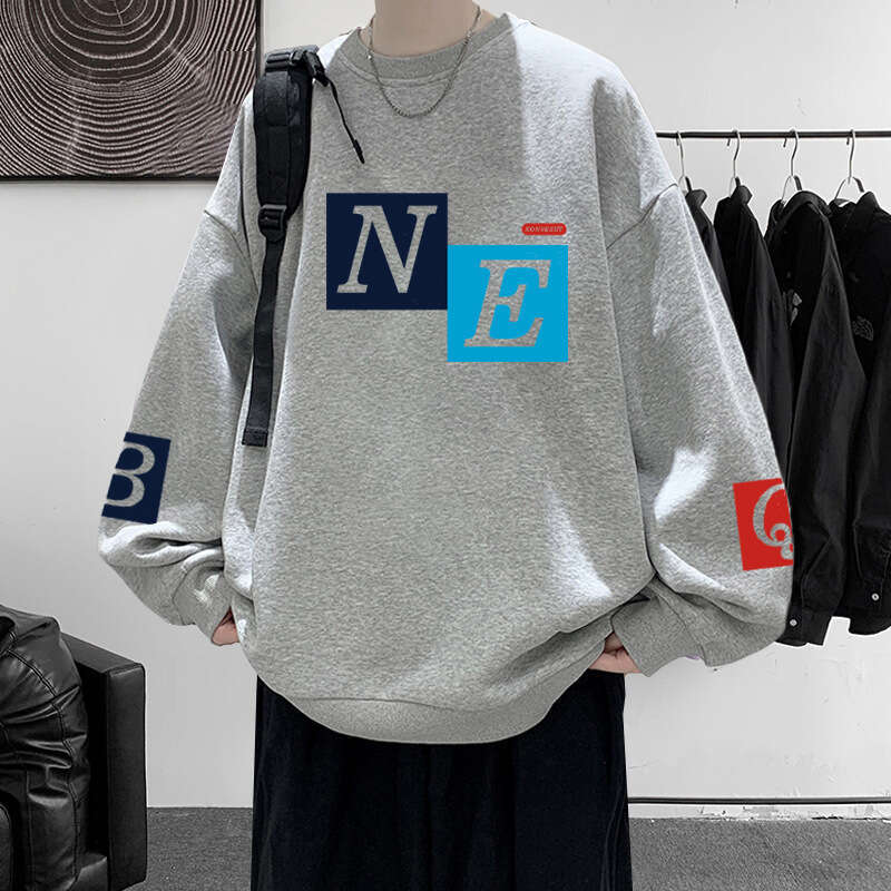 Autumn and winter trend loose letter 3D printed Hong Kong style versatile casual top round neck hoodie
