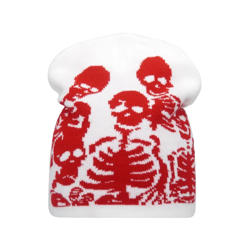 Beanies Fashion Skull Print Y2K Knitted Hats for Women Men Ear Protection Winter Autumn Windproof Keep Warm Gorras Hip Hop Cap 241125