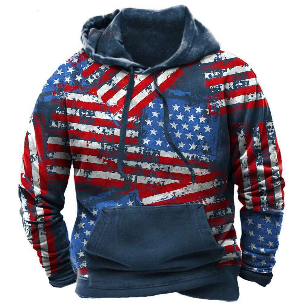 New with American flag 3D printing casual pullover hooded retro sweatshirt