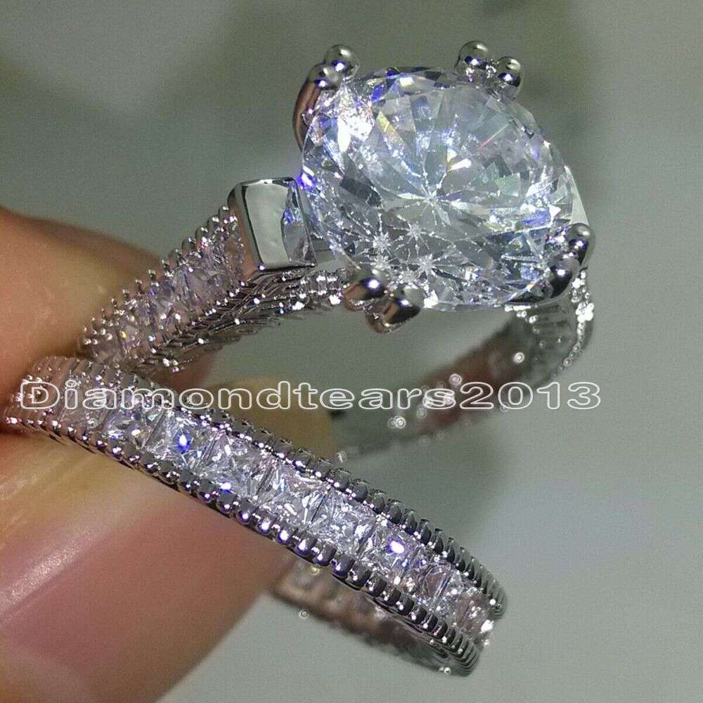 Elegant 6MM Round Cut Topaz CZ Dia Wedding Rings - 14KT White Gold Filled, Size 5-10