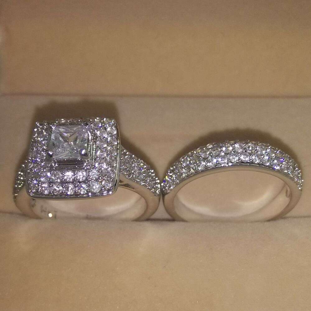 134Pcs Stunning 14K White Gold Filled Topaz CZ Dia Wedding Ring Set