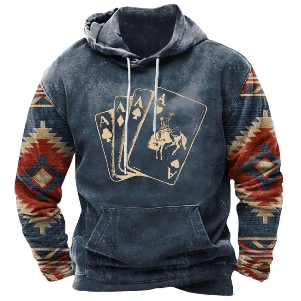 2024 Spring Autumn Popular European and American Men's Street Trendy Viking Mythology Digital Printed Hoodies