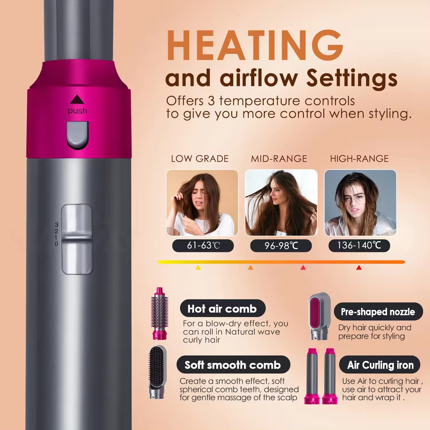 New 5 In1 Curg Iron Straightener With Brush Hairdryer For Dryer Hair Multi Styler