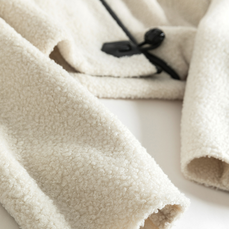 IOO Wool Blend Round Neck Cropped Jacket 2023 Winter Women Fleece Short Coat French Pairs