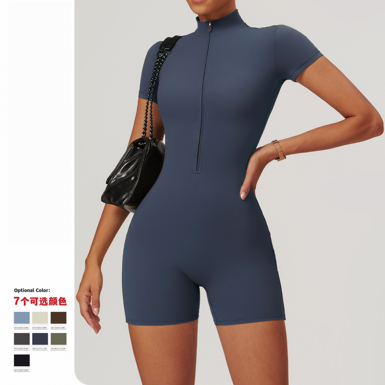 Summer Yoga Bodysuit Shorts Zipper Gym Set Women 2024 Black Gray Sport Fiess Jumpsuit Cycg Running Active Wear Workout