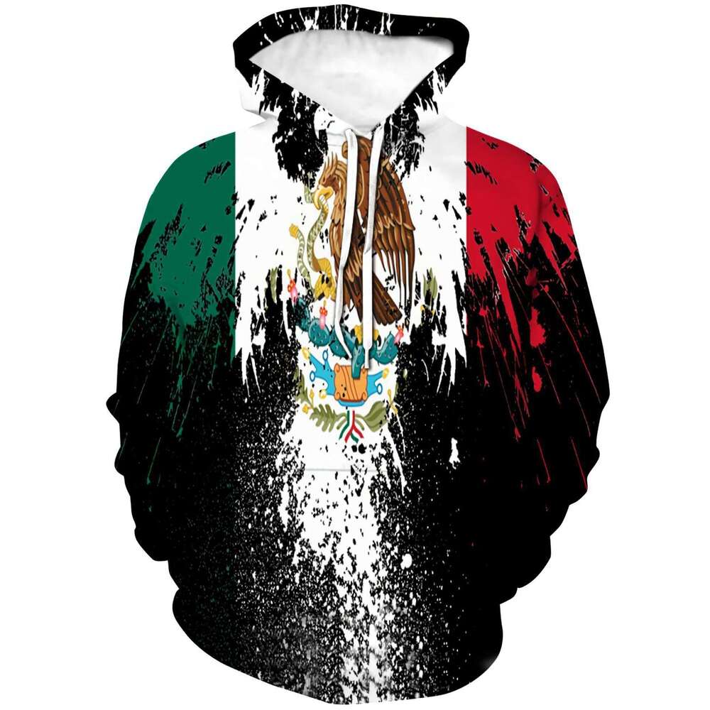 2024 European and American Mexico men's hoodie, 3D digital printed hooded casual hoodie