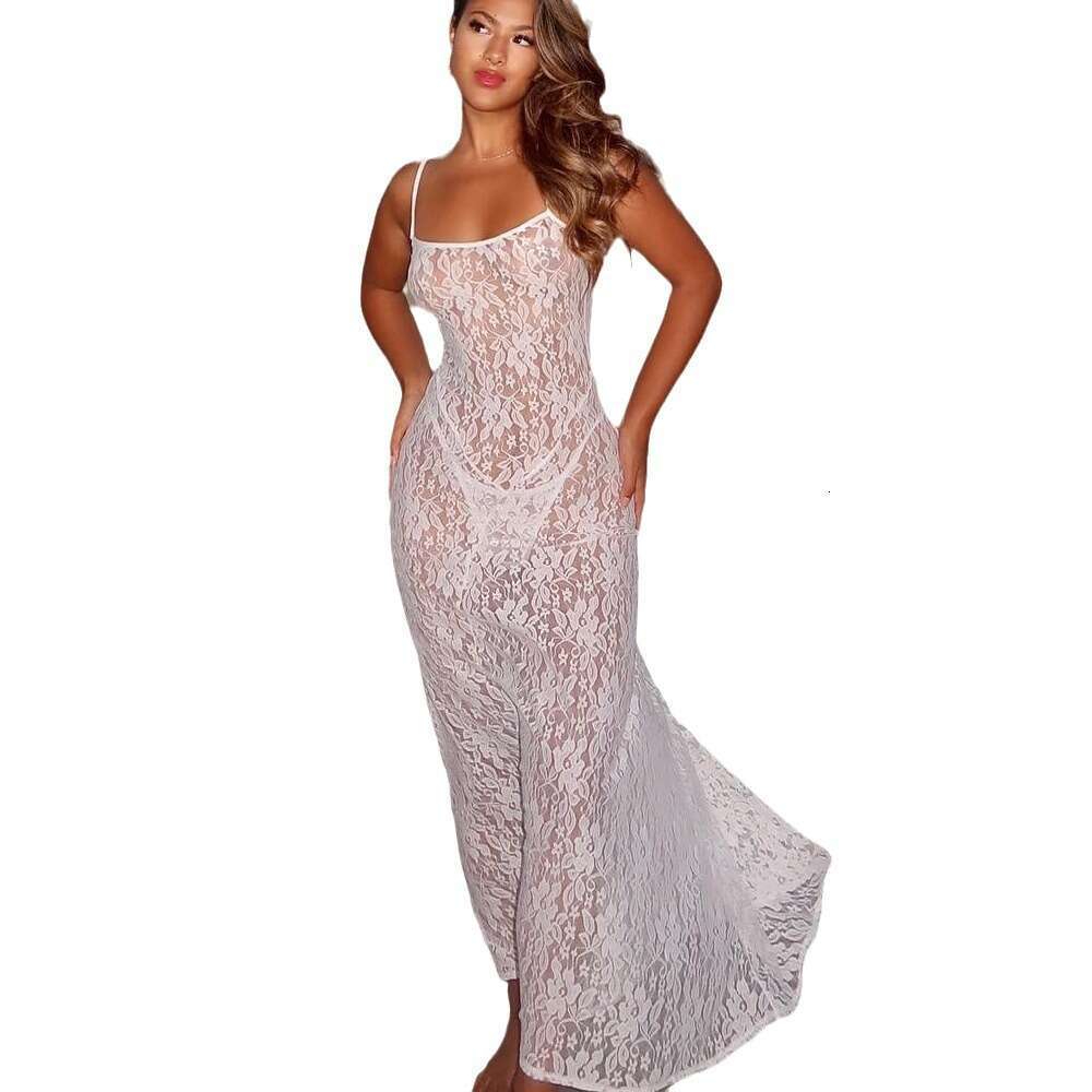 Women's spring and summer lace see through sexy suspender dress, children's skirt, high-end feeg, beach party fun