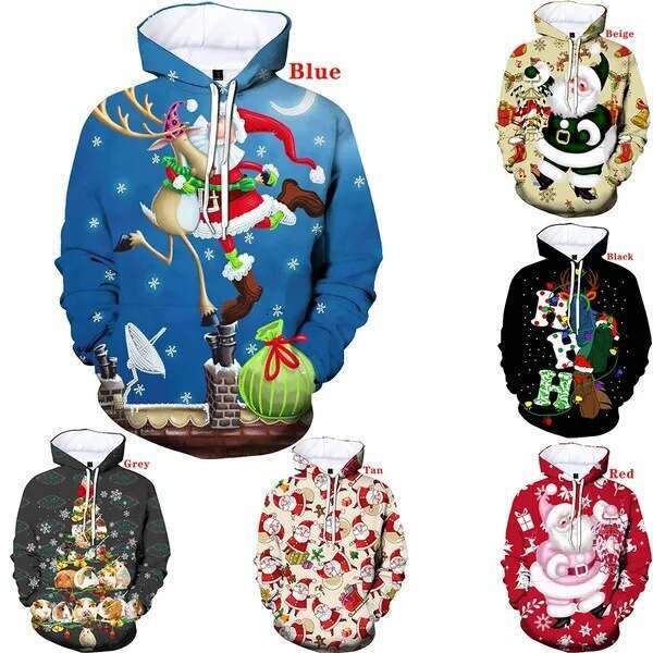 New autumn winter unisex Christmas series 3D digital printed sports and casual hooded hoodie