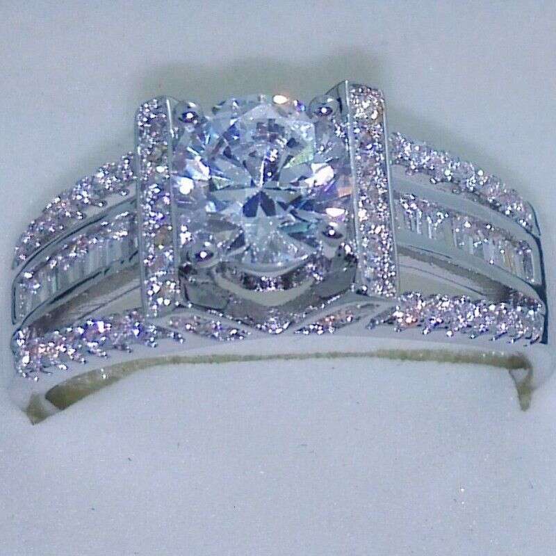 Stunning Sterg Sier White Topaz Gem Womens Wedding Ring Free Shipping Sizes 5-9 23c9