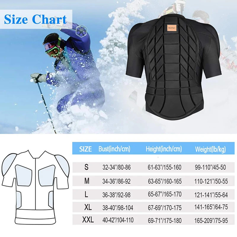 Benken Ultralight Protective Gear Outdoor Skiing Anti-Collision Armor Spine Back Protector Sports Shirts Black