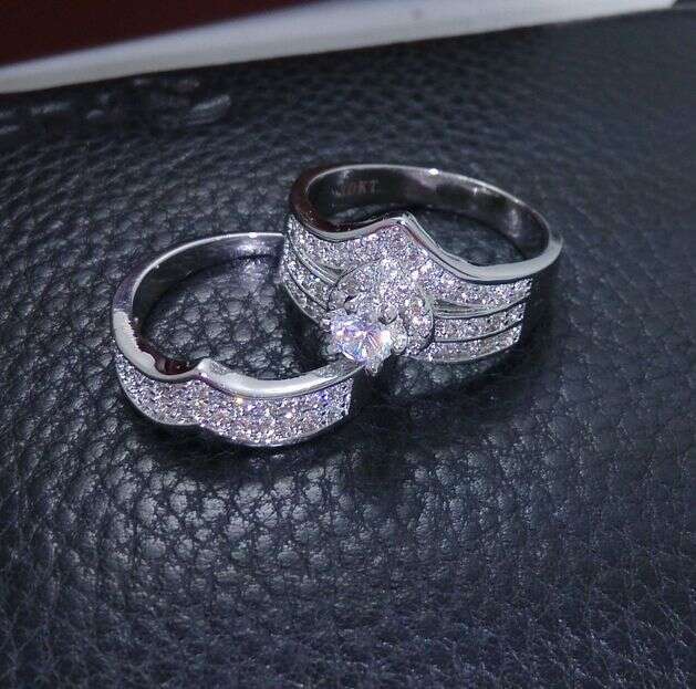 6-10 Sizes urious 10kt Gold Filled White Topaz Wedding Ring Jewelry Set | Gift