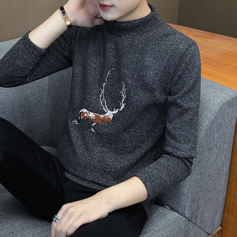 Sweater base with fleece new style autumn winter interior, knitted sweater teenagers and students, warm top for men's fashion