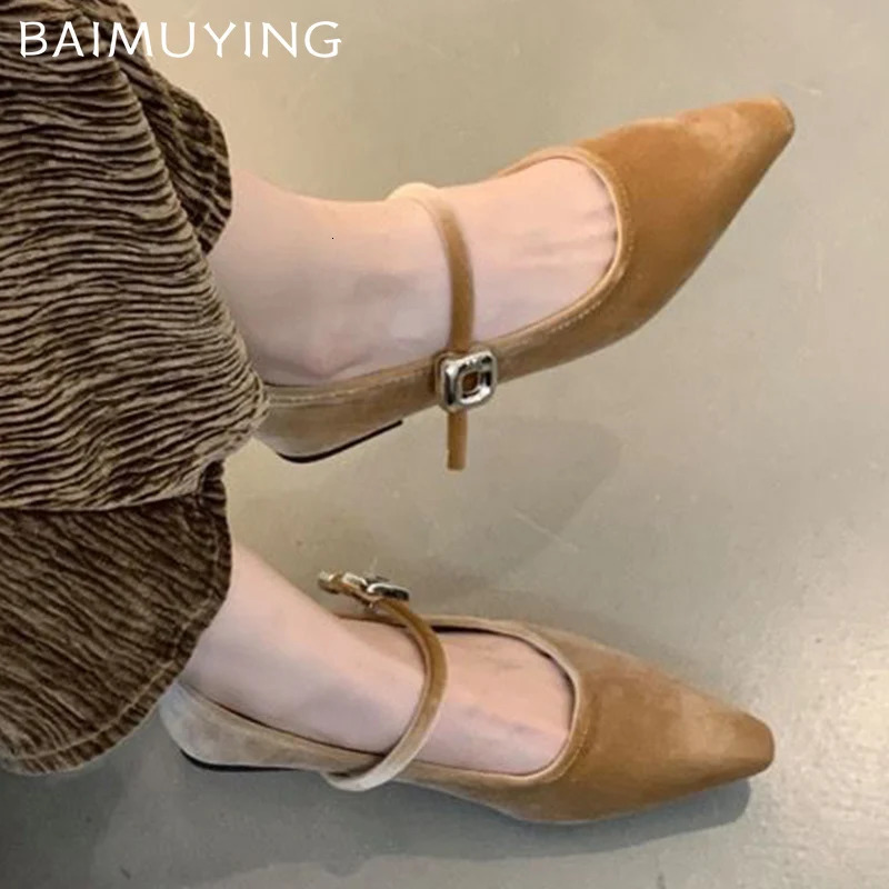 Suede Shallow Flats Women Shoes Pointed Toe Elegant Buckle Shoes Trend Dress Soft Spring Zapatillas Lady 241201