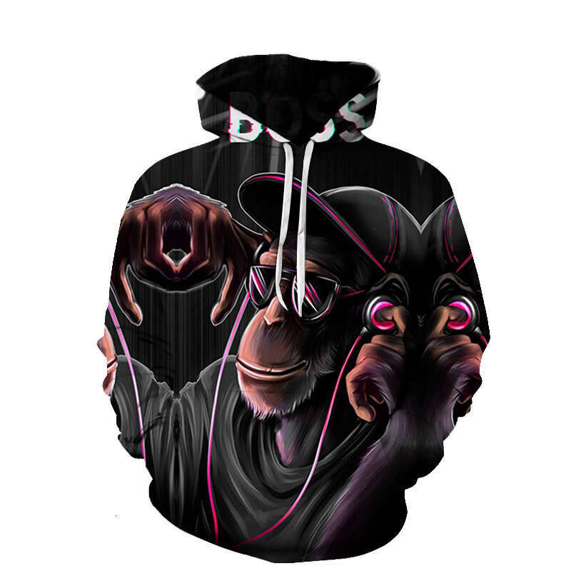 Trendy Spring and Autumn Monkey 3D Digital Printed Loose Sports Hoodie Casual Sweatshirt