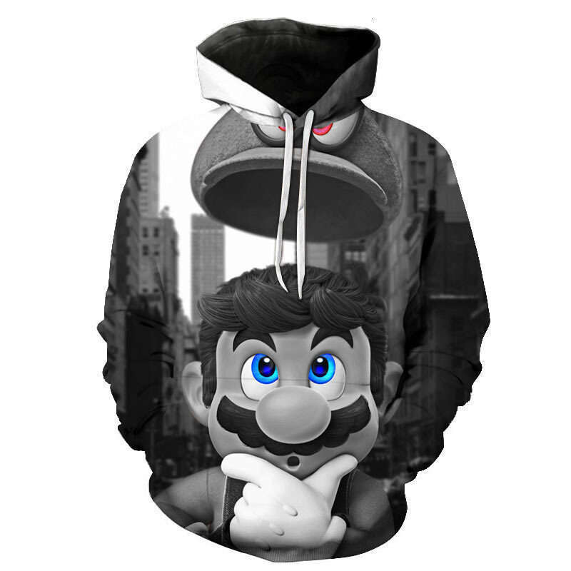New Mario series 3D digital printing autumn and winter long sleeved hooded sweatshirt classic gaming peripherals