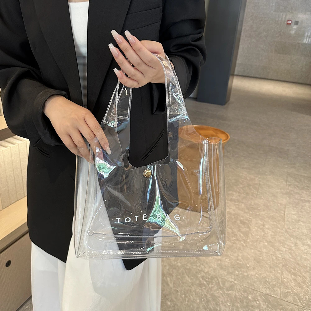 PVC Shoulder Bag for Women Chic Top Handle Clutch Shopping Bag Y2K Clear Handbag Purse Ladies Small Tote Bags for Work Travel 241201