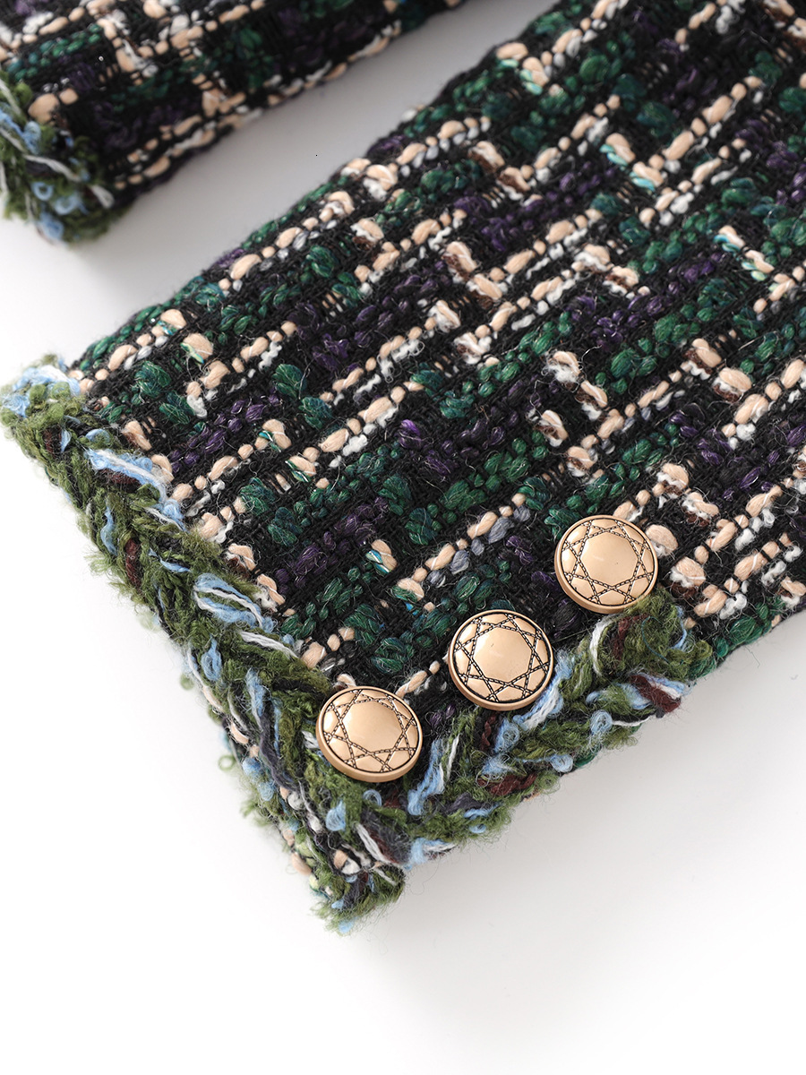 ZJYT Elegant Ladies Plaid Tweed Woolen Jacket For Women Ropa De Mujer 2024 Winter Coat Single Breasted Outerwear Veste Femme