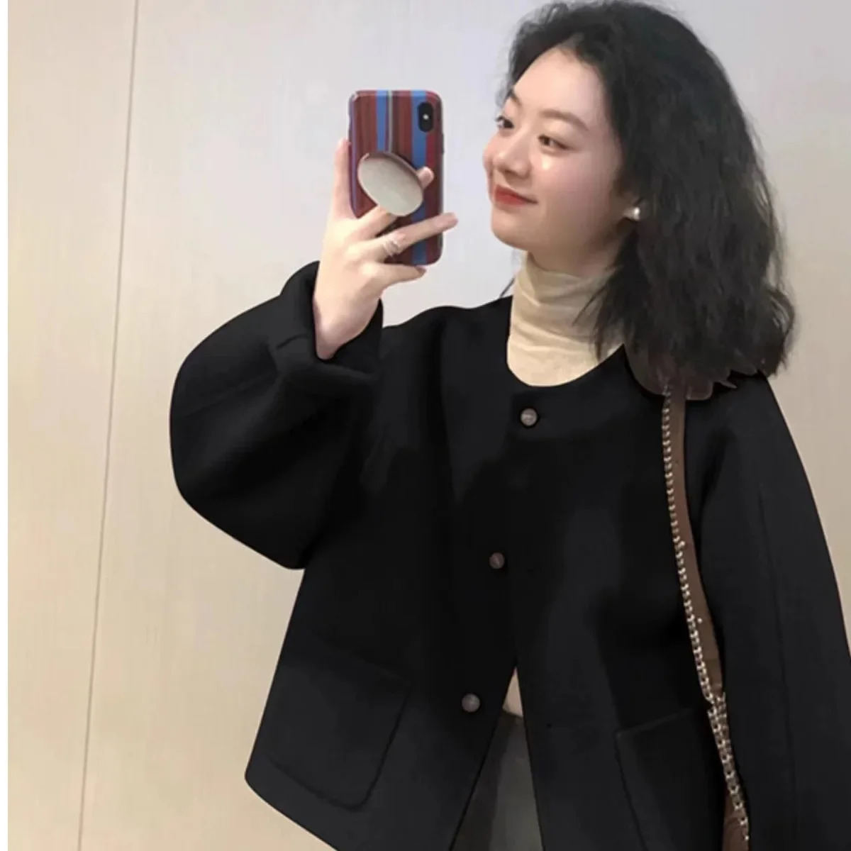 AutumnWinter Tweed Style Woolen Jacket For Women Arrival 2024 Spring Cropped Casual Korean System Loose Fit Coat 241121