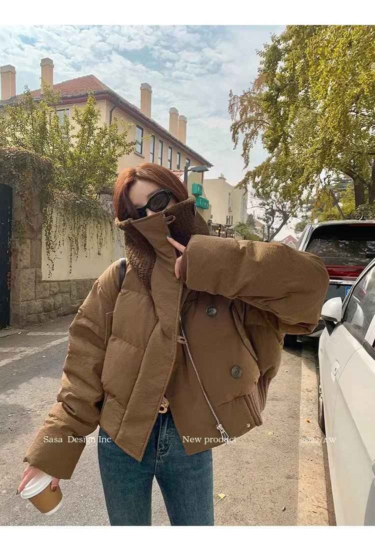 2024 Winter High Quality Short Parka Puffer Bomber Jacket Female Warm Cotton Padded Coats Korean Fashion Outerwear 241125