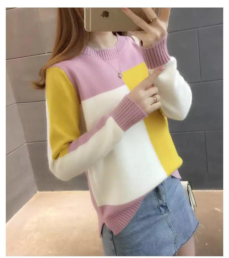 New Winter Korean Commuter Candy Hoodie Loose Color Knitted Round Neck Long Sleeve Designer Women's Sweater