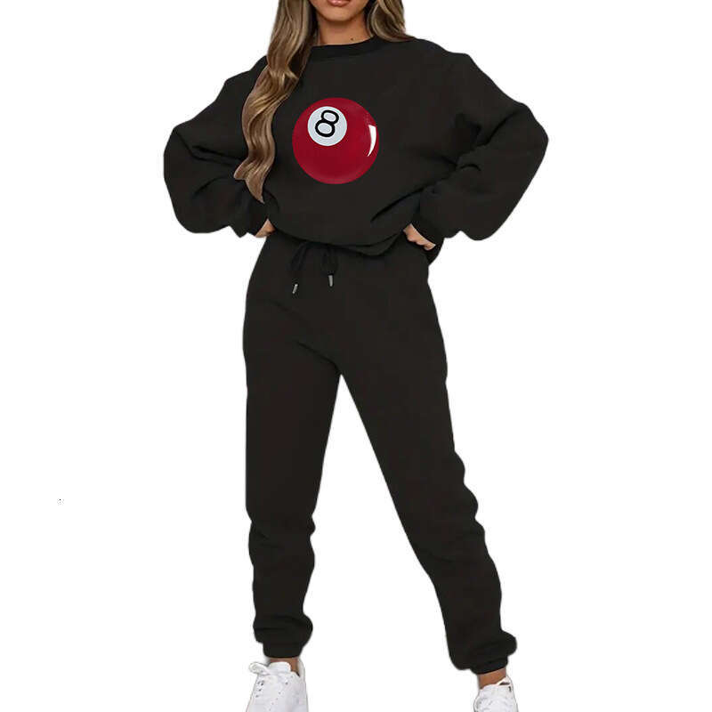 Wind 2024 Autumn/Winter New Product Fashionable Printed Solid Color Hoodie High Waist Leg Tight Pants Casual Set for Women
