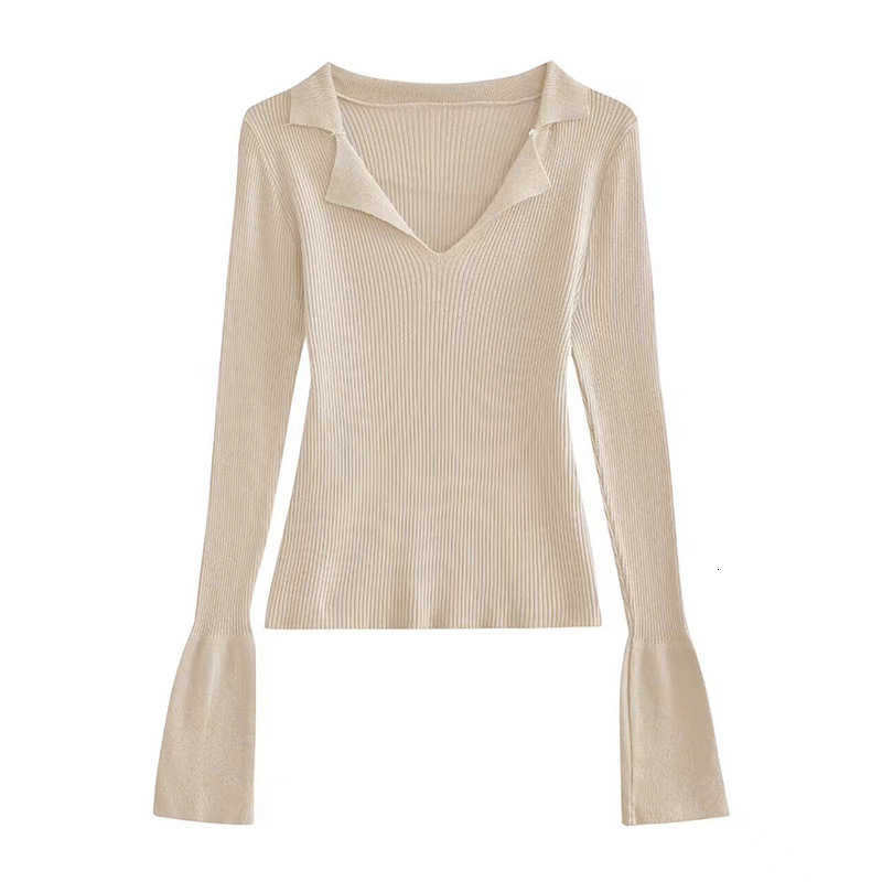 New French style niche collar knitted early autumn new design sense basic shirt slim fit designer women's top