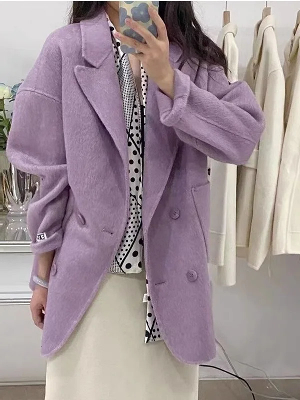EWQ Korean Loose Long SleeveTurndown Collar Solid Woolen Coat Doublefaced Cashmere Winter 2024 Autumn 16O1639 241121
