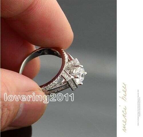 Eiffel Tower Style White Topaz Gemstone Engagement Ring in Sterg Sier with CZ Dia (Size 5-10)