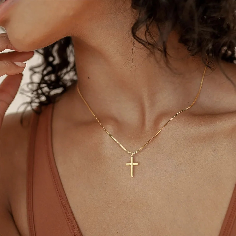 Womens cross necklace 14K goldplated exquisite small pendant 241122