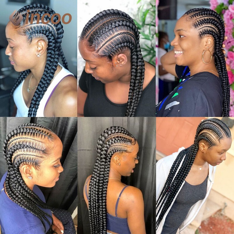 Incoo 36 Synthetic Full Braided For Black Women Jumbo Knotless Box Braid Lace Wigs Cornrow Wig Braide African Hair