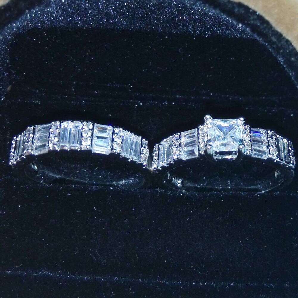 Victoria Wieck Brand Desgin Fashion Jewelry 10KT White Gold Filled Princess Topaz CZ Dia Gemstone Women Wedding Bridal Couple Ring Set d40e