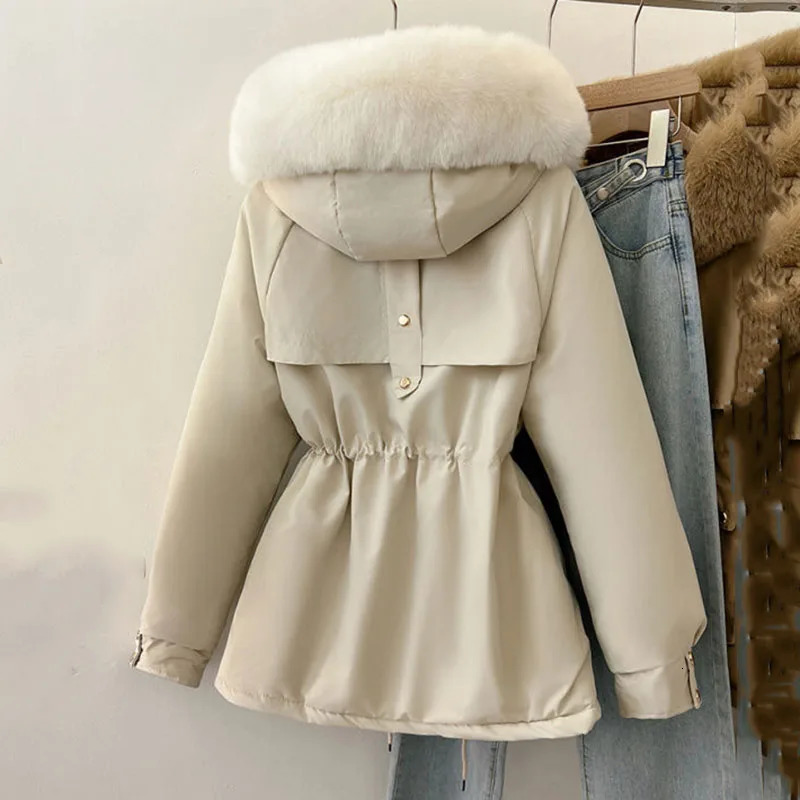 Temperament Parkas Cotton Jacket Women 2024 Winter Thick Warm Hooded Fur Collar Mid Long Down Coat Female Windbreaker 241120