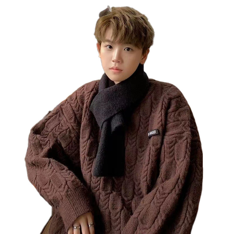 New Simple Round Neck Men's New Winter Fashion Brand Lazy Style Loose Fried Dough Twisted Designer Sweater