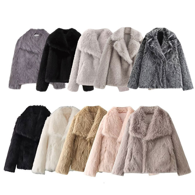 Loose women's designer fashion trend autumn and winter warm big collar faux fur jacket